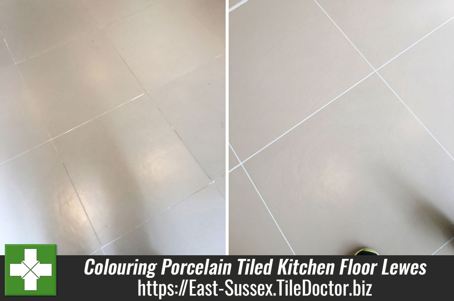 Cleaning and Grout Colouring of a Porcelain Tiled Kitchen Floor in Lewes