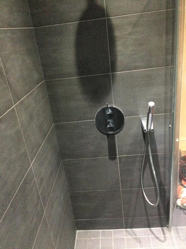 Stained Black Porcelain Shower Tile Cheshunt After Cleaning