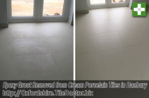 Cream Porcelain Tiles Before After Epoxy Grout Removal Banbury