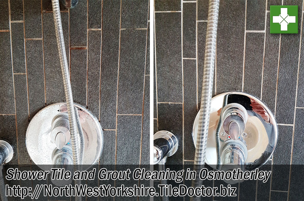 Shower Tile Grout Before After Cleaning Osmotherley North Yorkshire